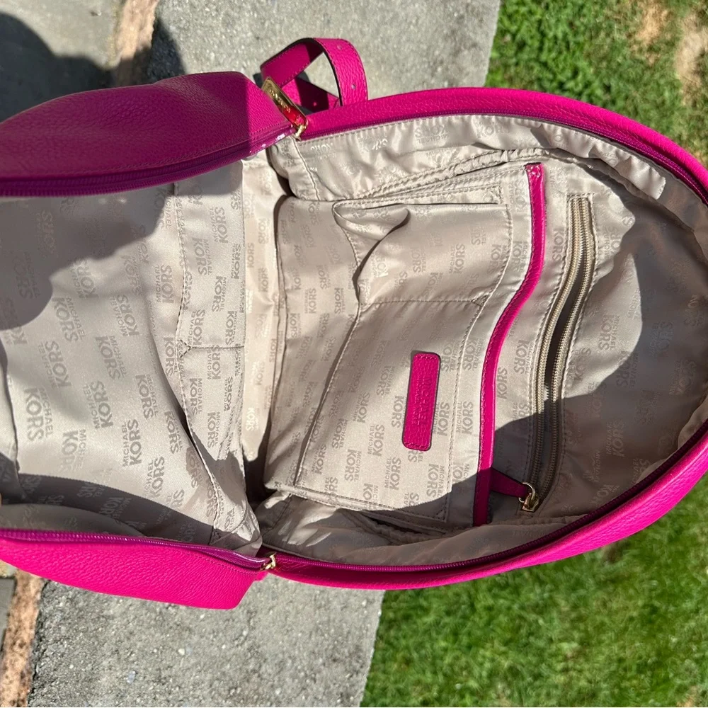 Michael Kors Large Jet Set Leather Backpack Fuschia - Picture 5 of 6